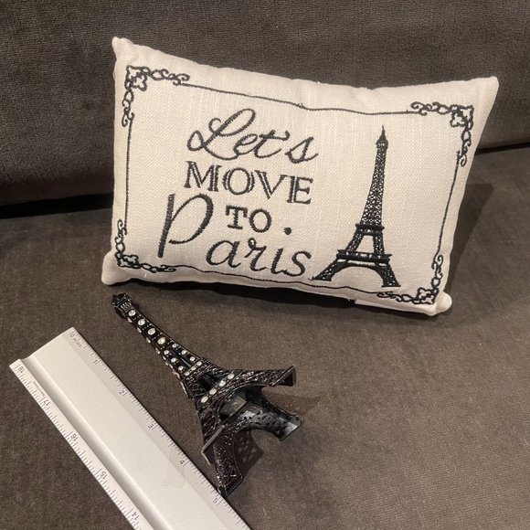 PARIS BUNDLE! MINI EMBROIDERED CREAM LINEN/COTTON PILLOW & SPARKLY EIFFEL TOWER - Picture 4 of 4